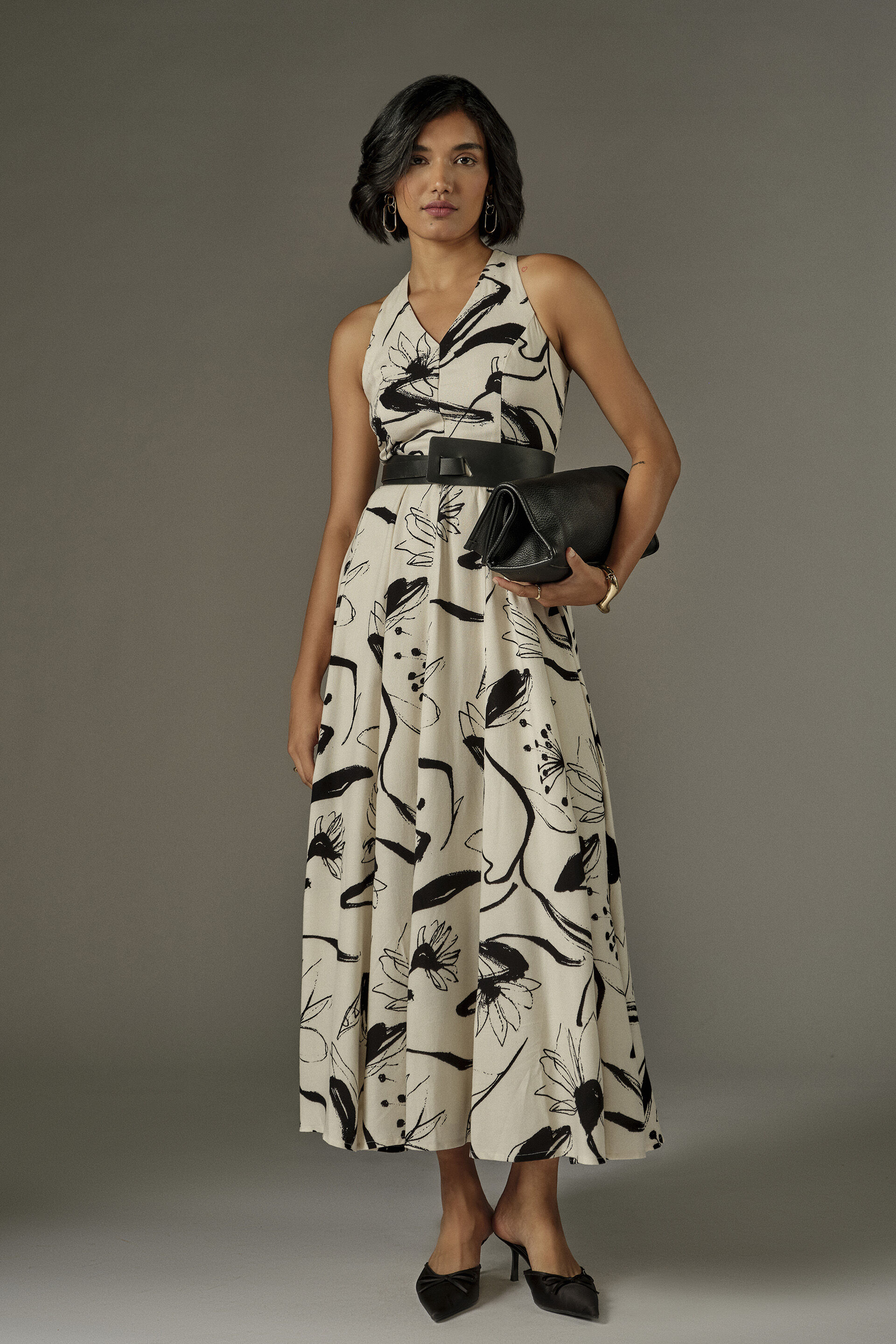 A-line Abstract Floral Maxi Dress in White, White, image 2